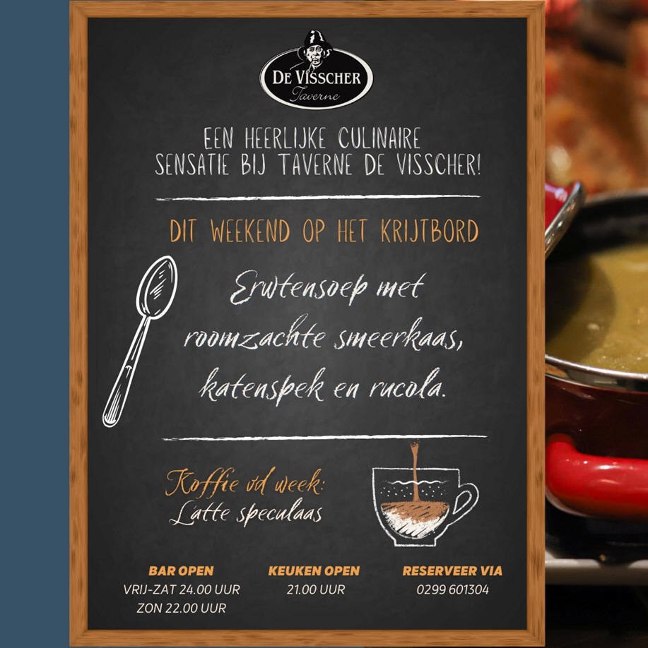 Dit weekend op het krijtbord van Taverne 'De Visscher'