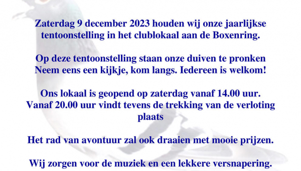 Zaterdag 9 december: 'Duivententoonstelling 2023'