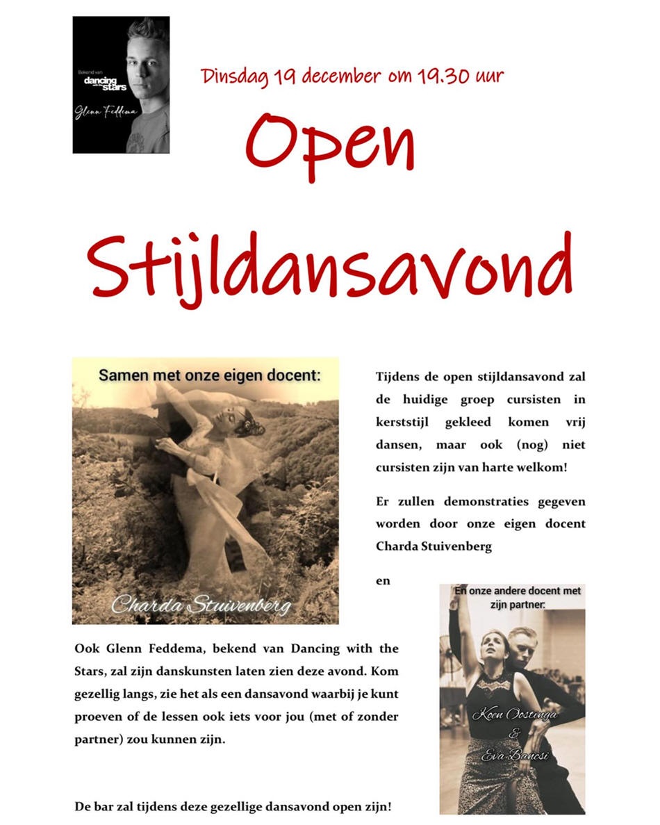Open Stijldansavond op dinsdag 19 december
