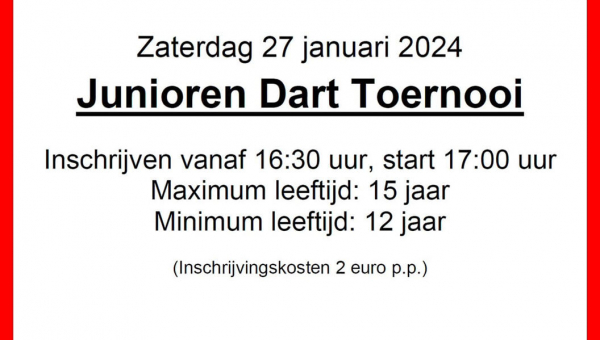 Zaterdag 27 januari 2024: Junioren Dart Toernooi