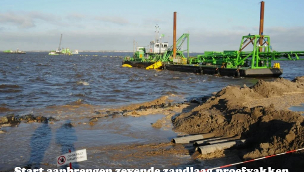 Start aanbrengen zevende zandlaag proefvakken