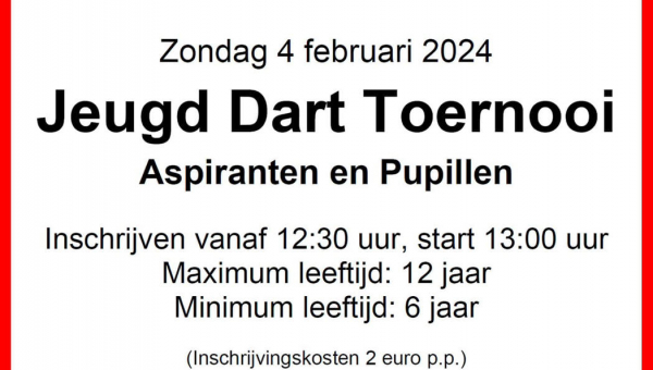 Zondag 4 februari 2024: Jeugd Dart Toernooi