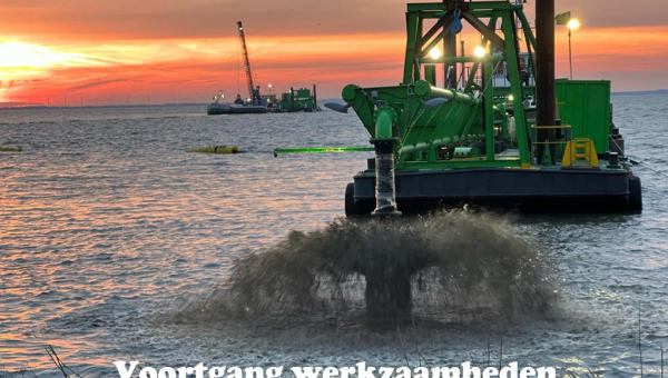 Voortgang werkzaamheden eerste zandlaag Zuidkade