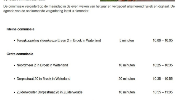 Vergadering Commissie Ruimtelijke Kwaliteit Waterland