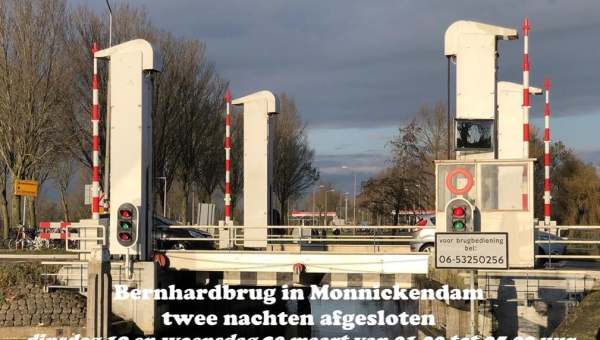 Bernhardbrug in Monnickendam twee nachten afgesloten