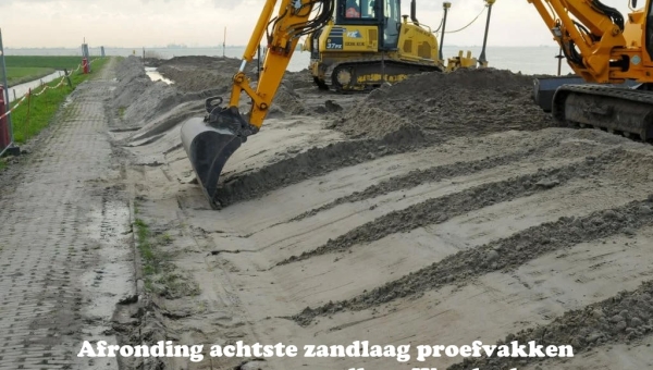Afronding achtste zandlaag proefvakken en start eerste zandlaag Westkade