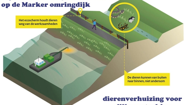 Rijkswaterstaat plaatst ecoscherm op de Marker omringdijk