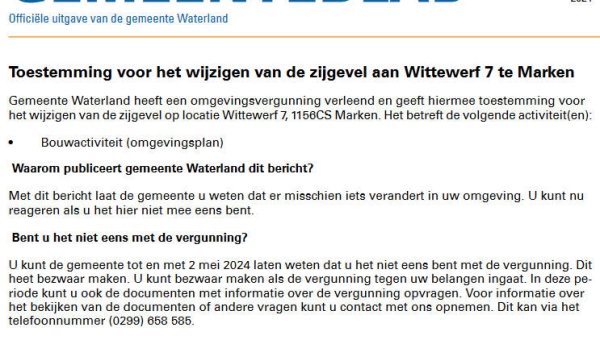 Officiële mededelingen Waterland, kern Marken, week 13