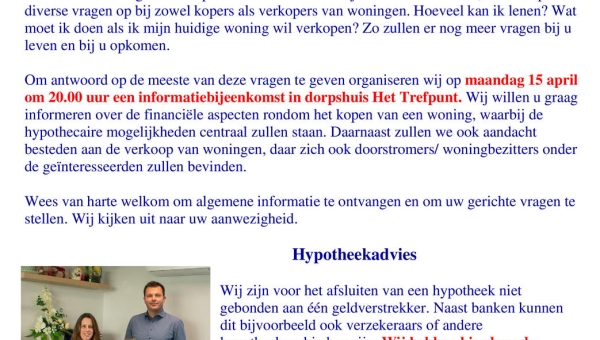 Maandag 15 april: Informatiebijeenkomst wonen