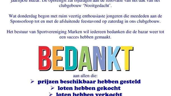 Dankwoord Bazar Sportvereniging Marken