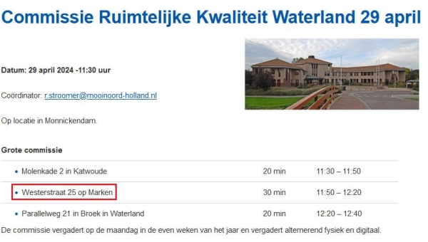 Vergadering Commissie Ruimtelijke Kwaliteit Waterland