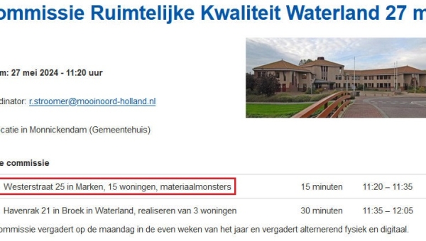 Vergadering Commissie Ruimtelijke Kwaliteit Waterland