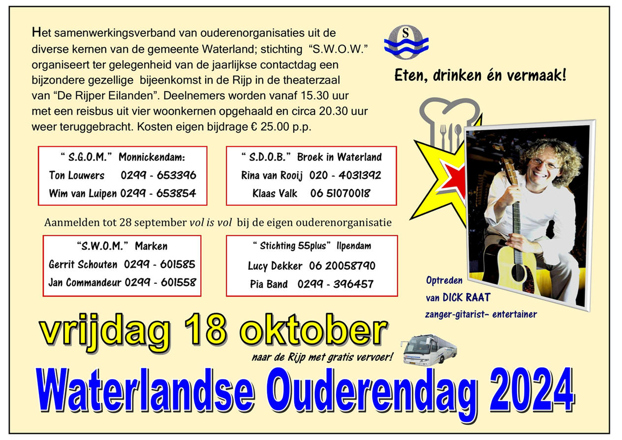 Vrijdag 18 oktober : Waterlandse Ouderendag 2024