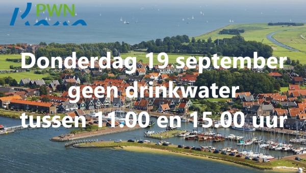 Donderdag 19 september geen drinkwater tussen 11.00 en 15.00 uur