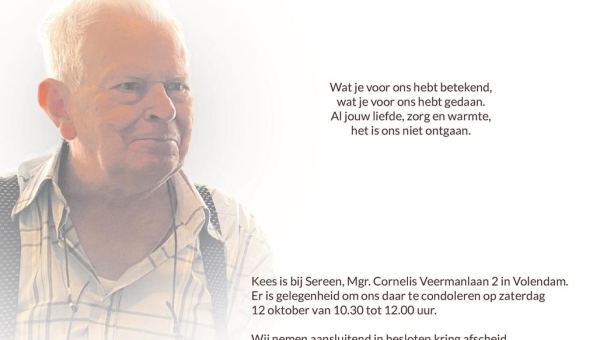 Bericht van overlijden: Cornelis Boes Tzn.