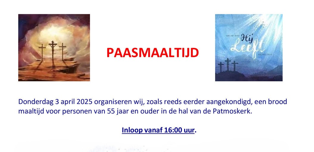 Donderdag 3 april 2025: Paasmaaltijd voor 55-plussers van Marken