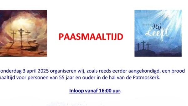 Donderdag 3 april 2025: Paasmaaltijd voor 55-plussers van Marken