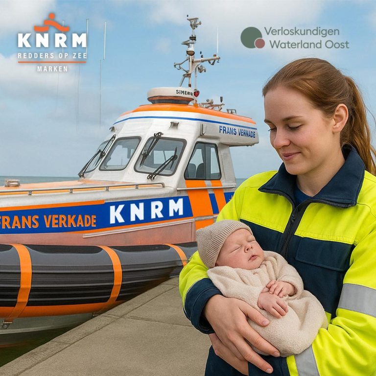 KNRM Marken schiet Verloskundige praktijk Waterland Oost te hulp met brug over het water tijdens afsluiting N247