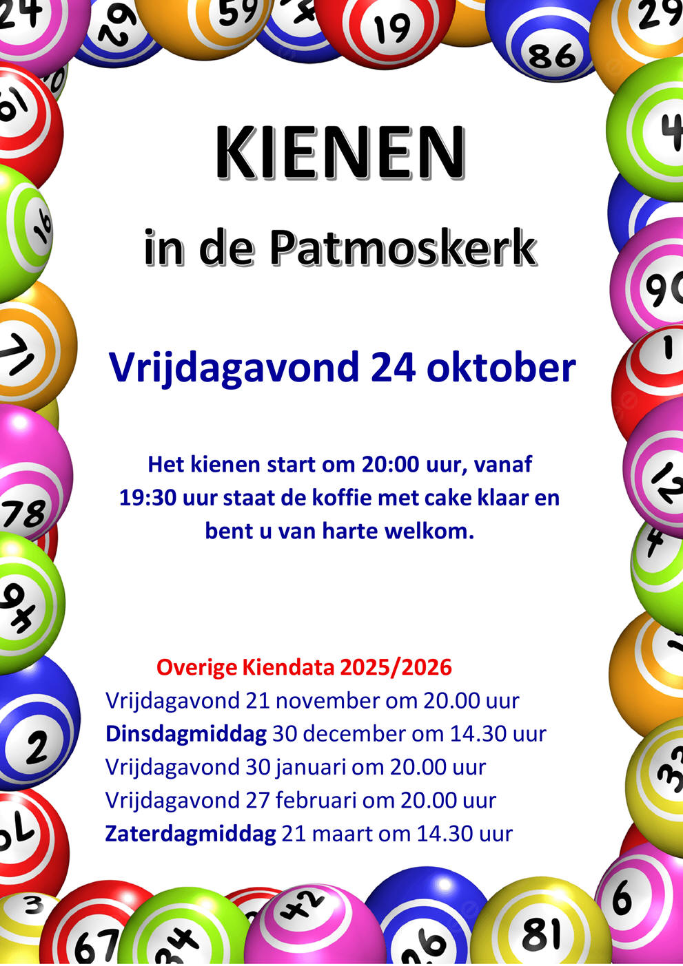 Vrijdag 24 oktober: Kienen in de Patmoskerk